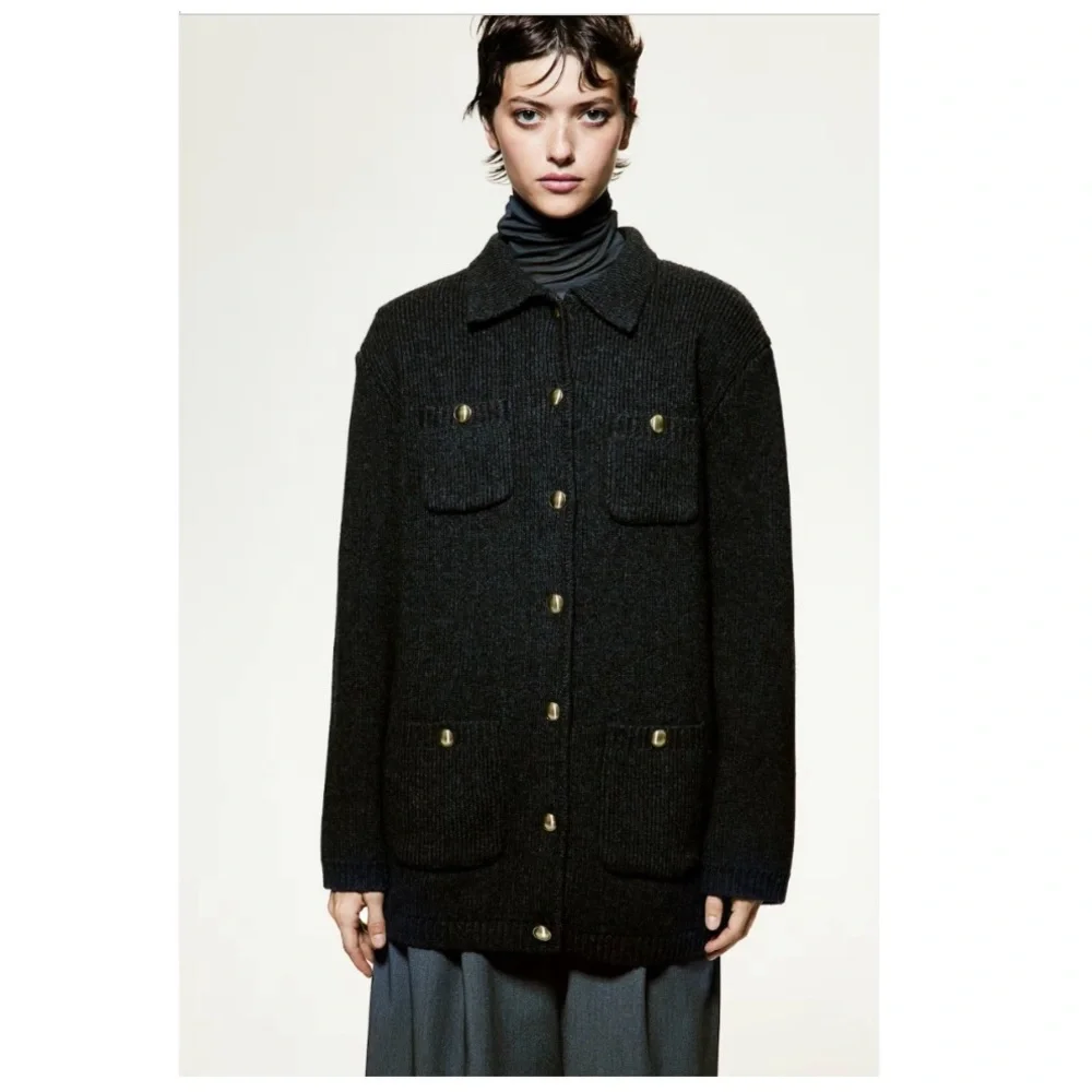 NWT • H&M • PREMIUM LABEL • Wool Blend Cardigan Jacket with Gold Buttons - Picture 1 of 7
